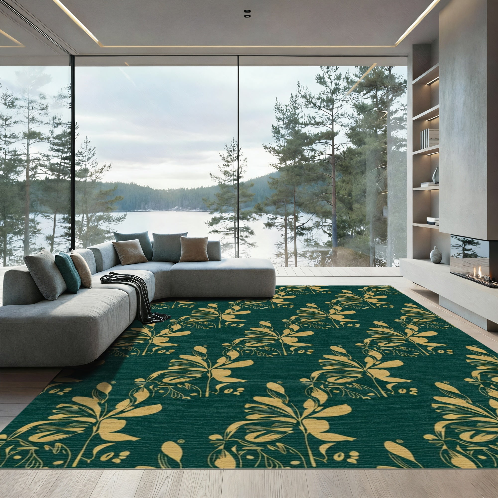 Golden Leaf Botanic Teal Rug