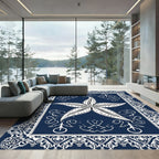 Dark Blue Starfish Lace Border Rug