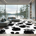 Black And White Floral And Fruit Garden Rug