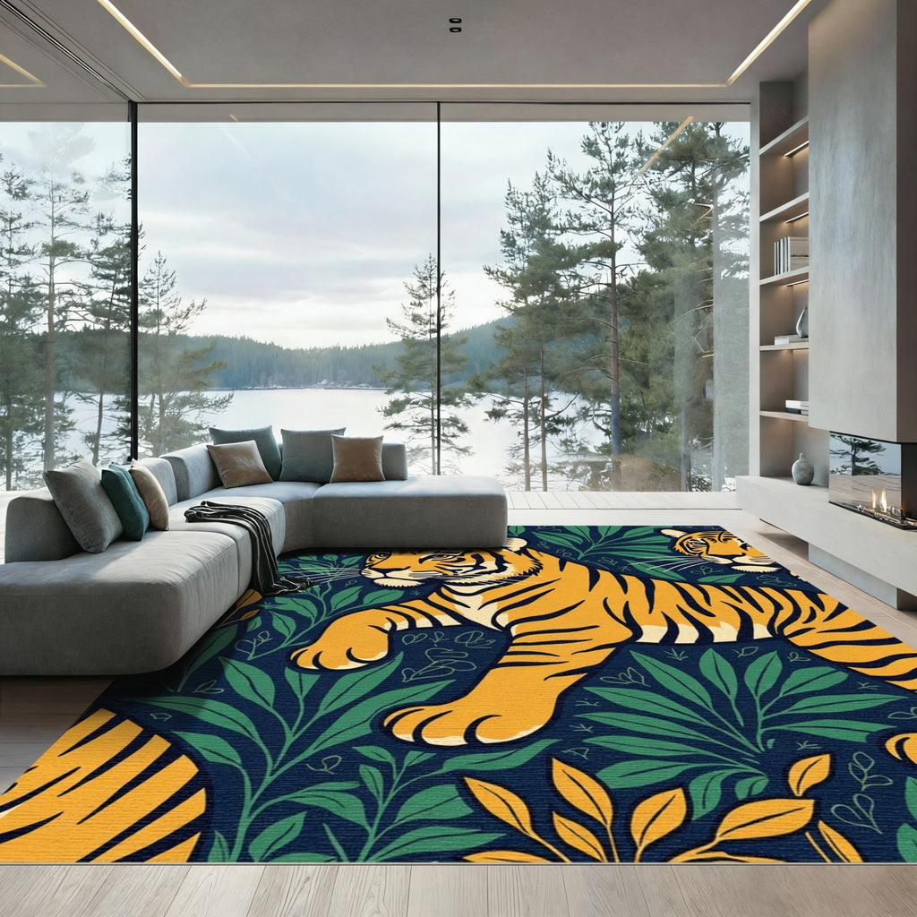 Bold Tiger Jungle Leaf Collection Rug