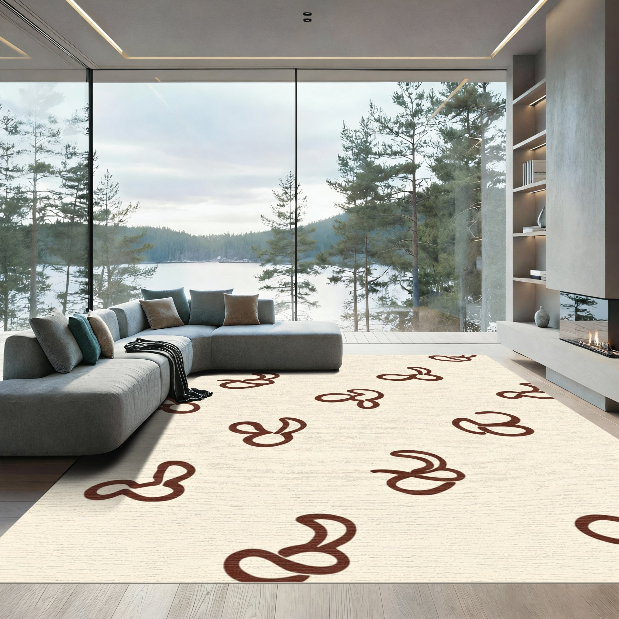 Brown Amoeba Shapes Cream Background Rug