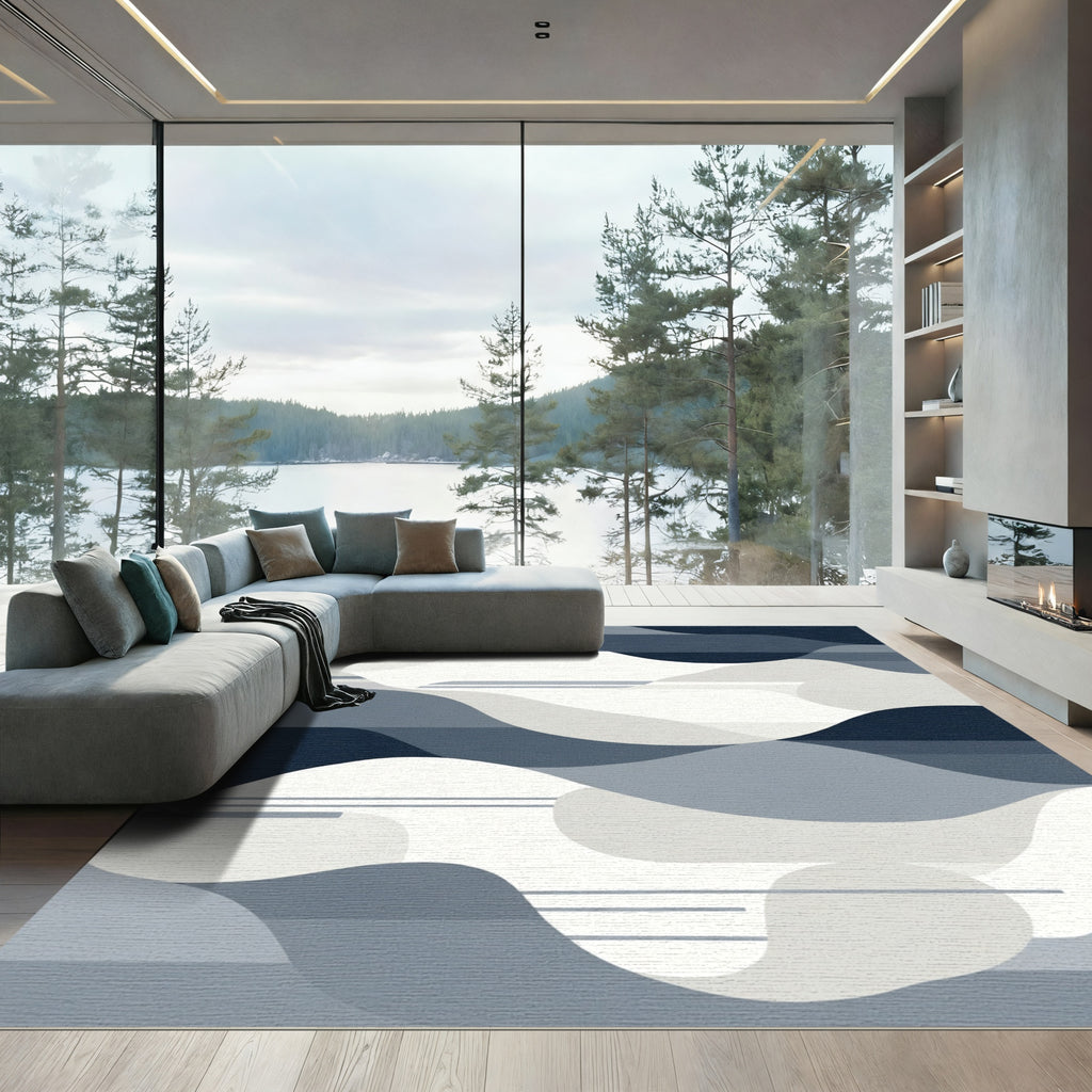 Oceanic Waves Abstract Navy Rug