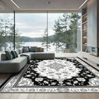 Monochromatic Floral Scroll Medallion Border Rug