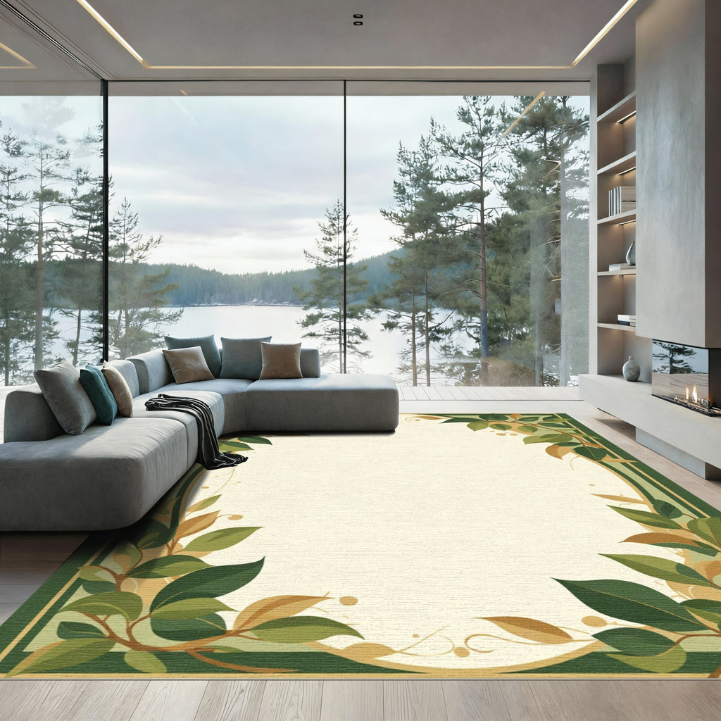 Green and Gold Leafy Frame Rug