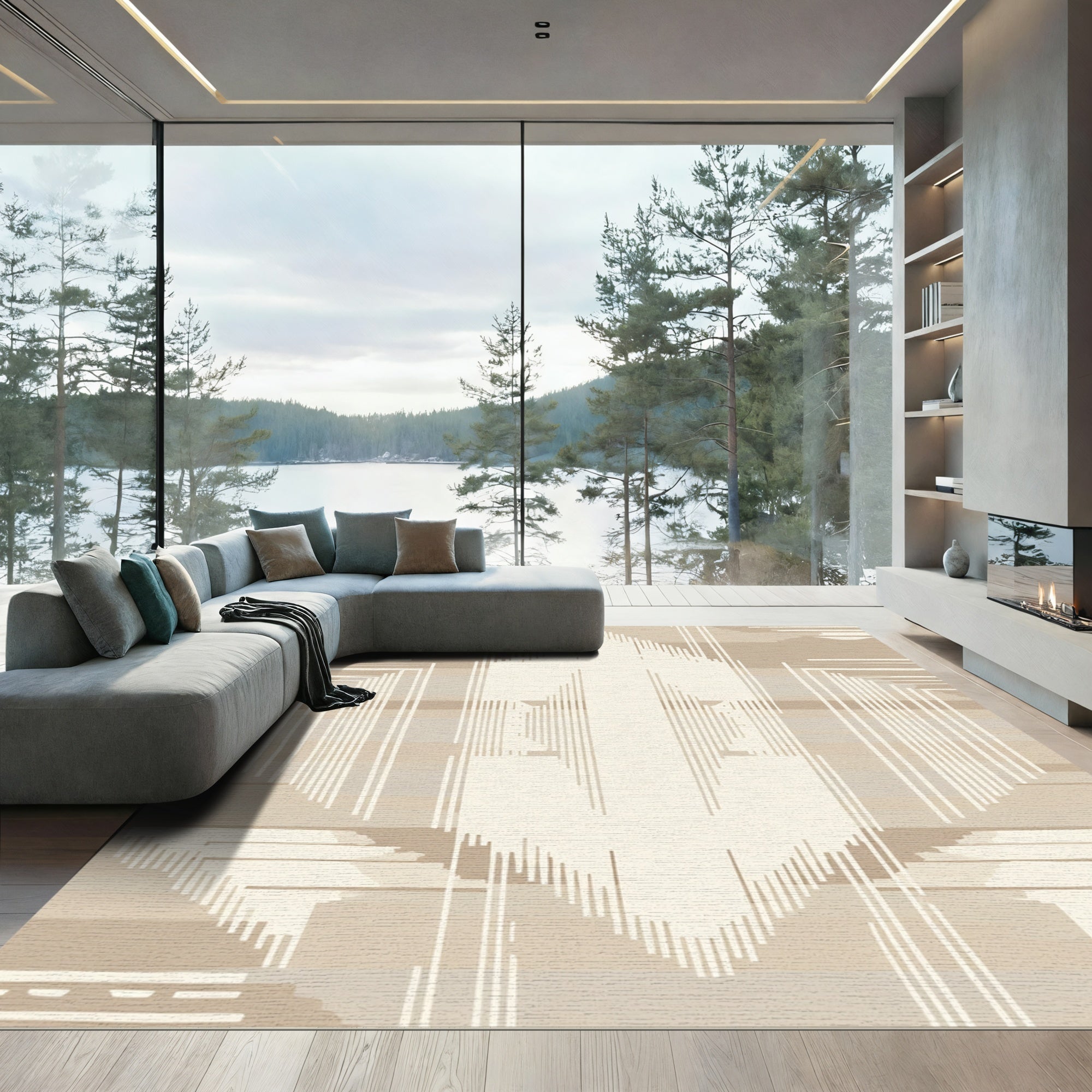 Neutral Gradient Geometric Stripe Rug