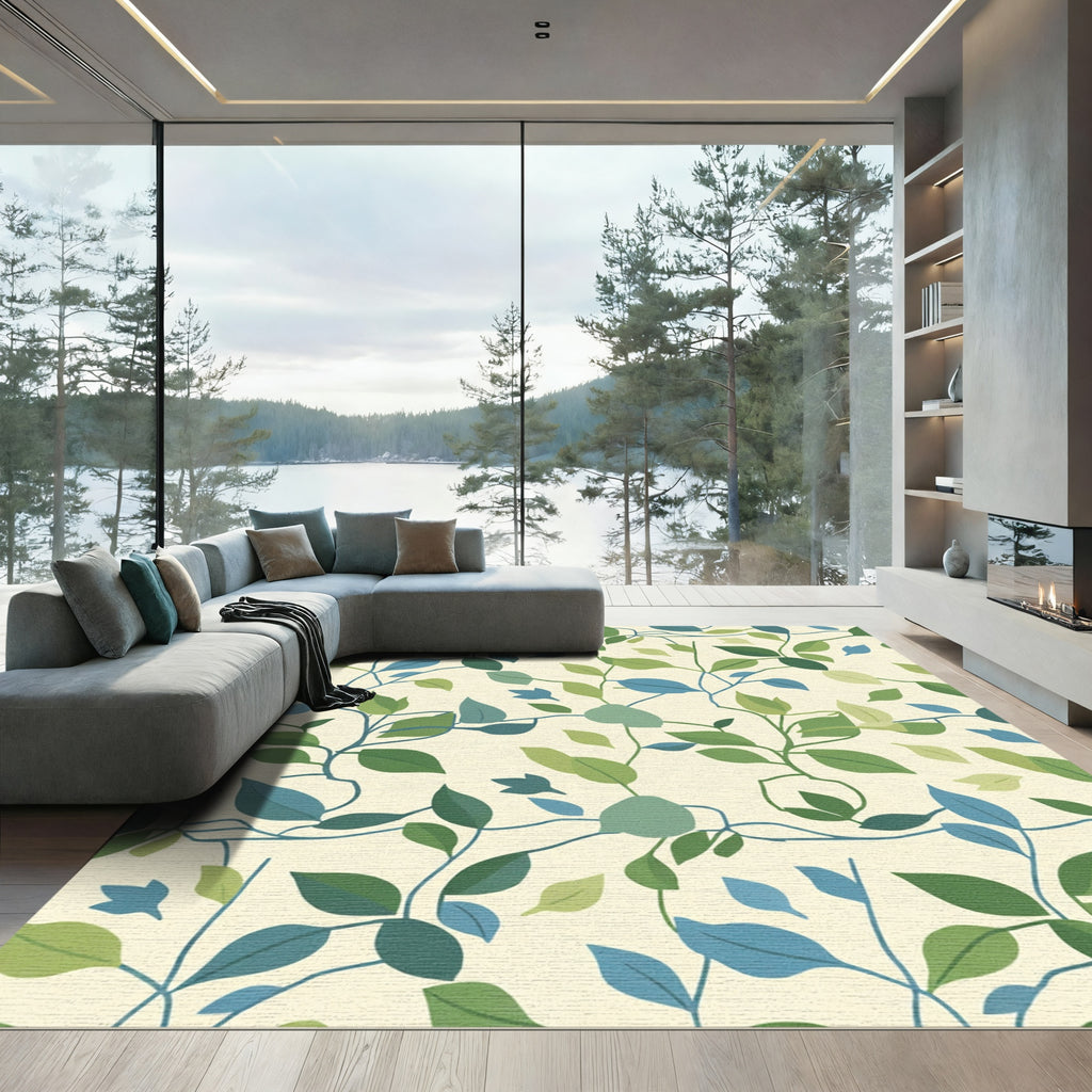 Verdant Green Blue Leafy Vine Rug