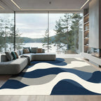 Abstract Navy Blue Flowing Waves Rug