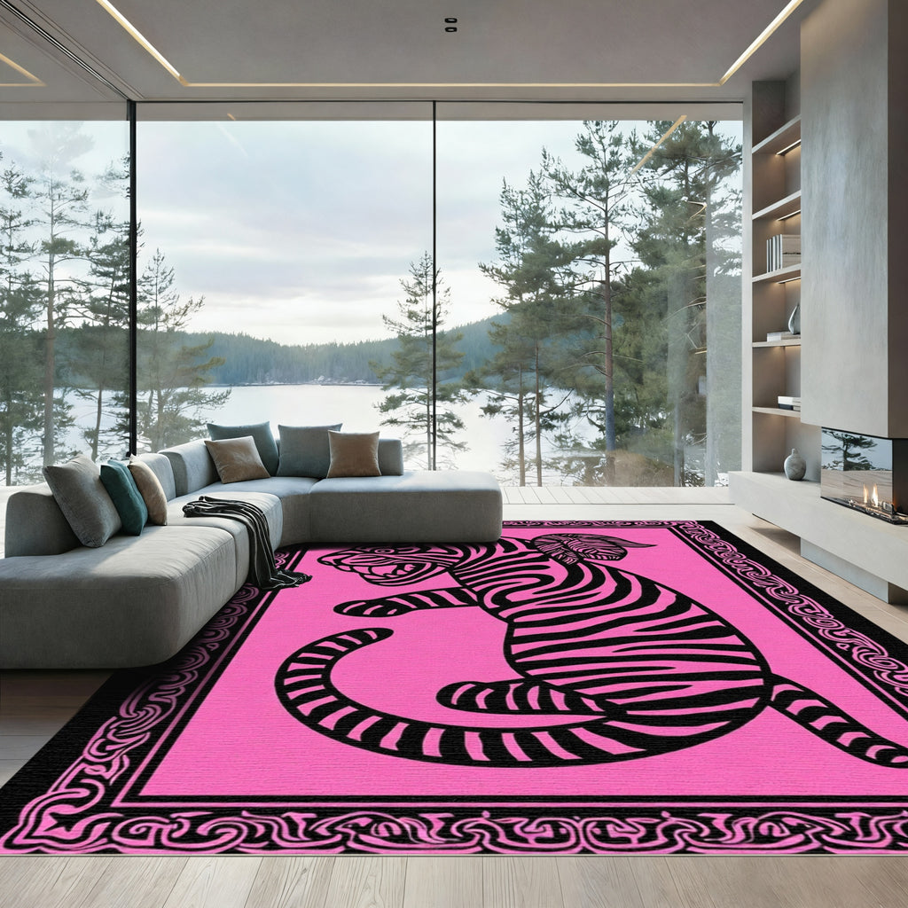 Bold Pink Tiger Art Rug