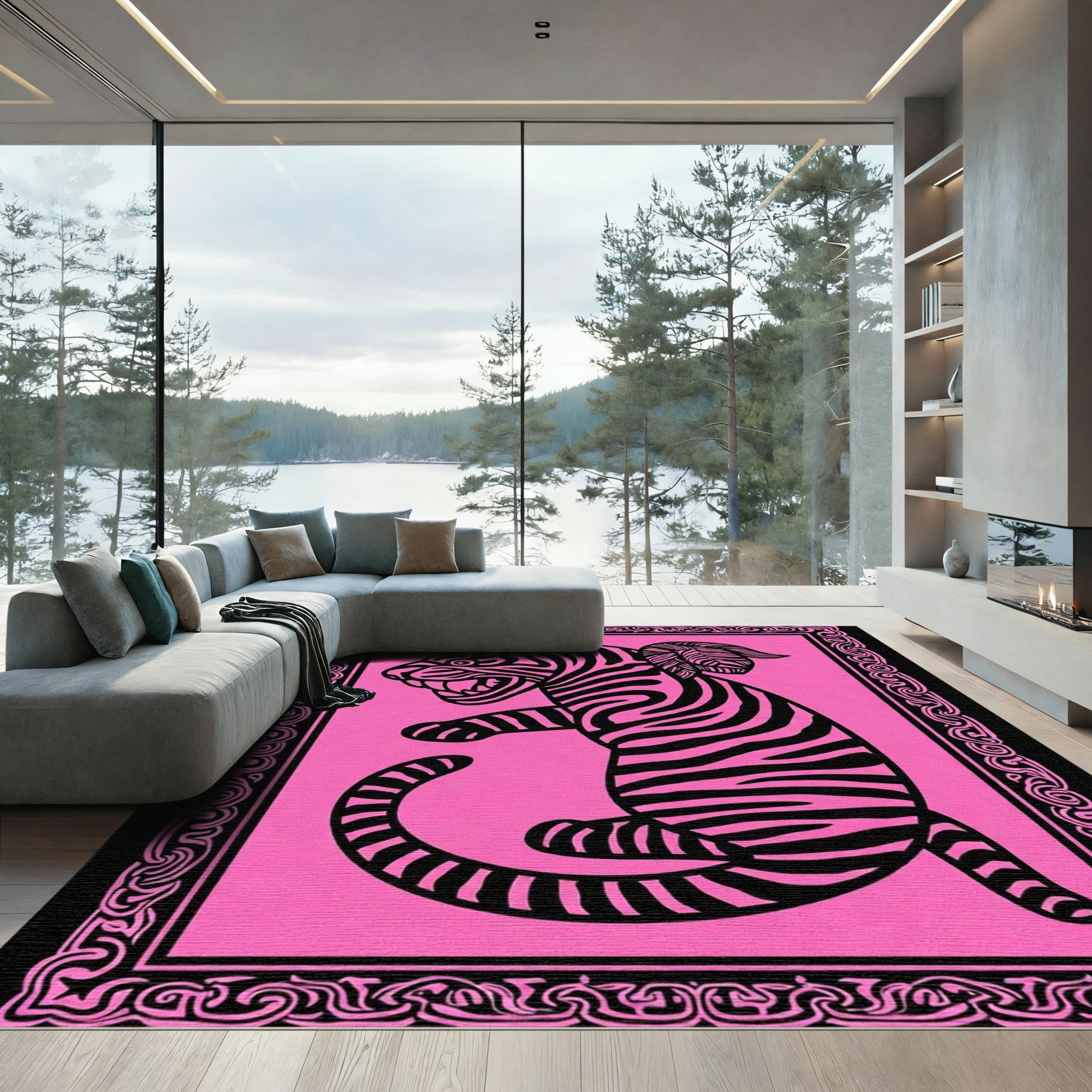 Bold Pink Tiger Art Rug