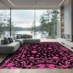 Hot Pink Polka Dot Floral Border Rug