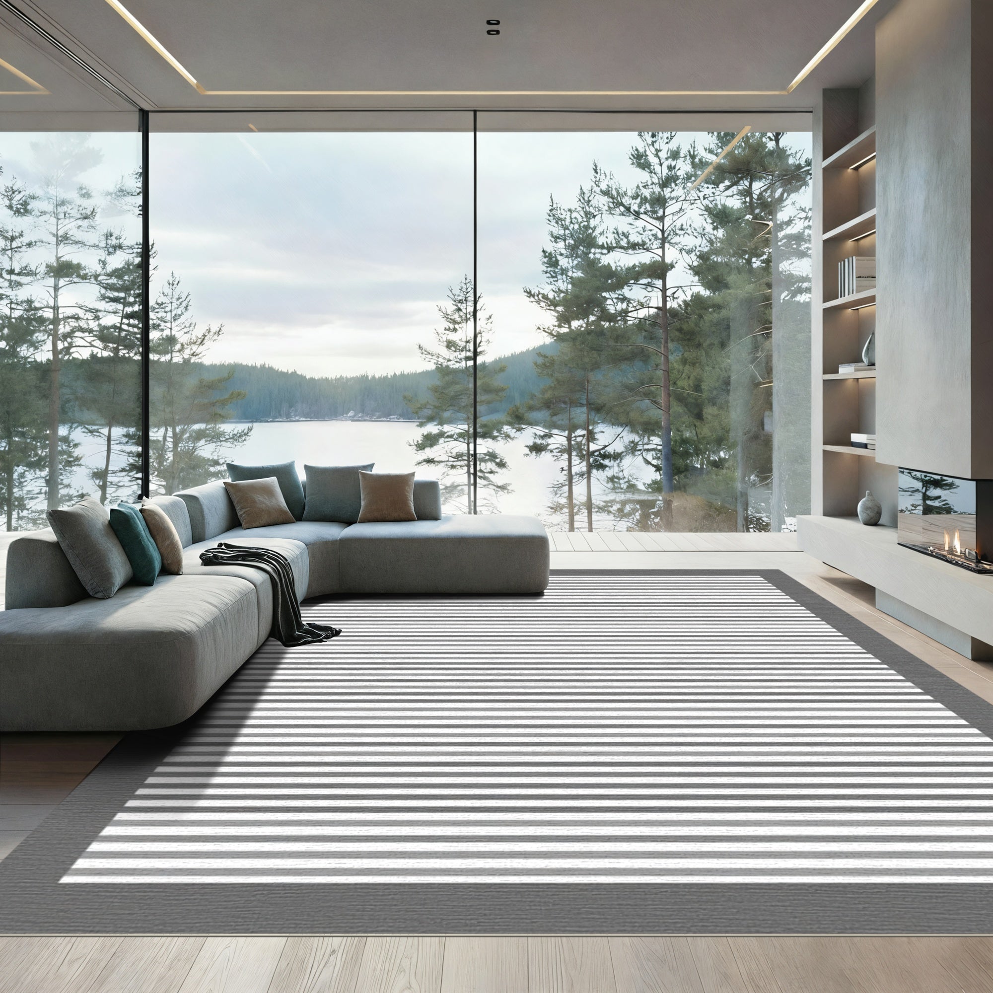 Neutral Gradient Thin Stripe Rug