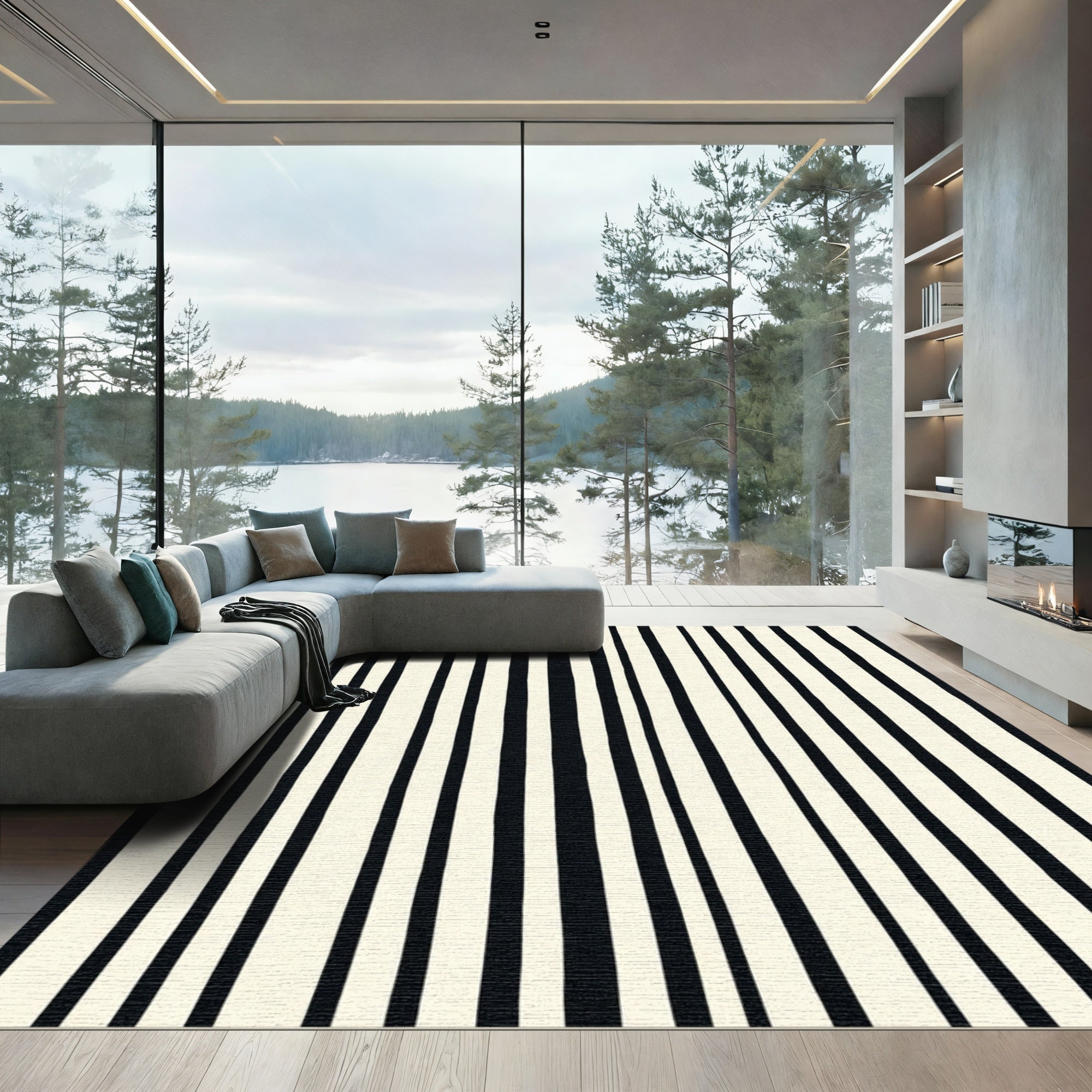 Ink Cream Tall Vertical Lines Rug