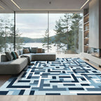 Cool Blue Geometric Maze Rug