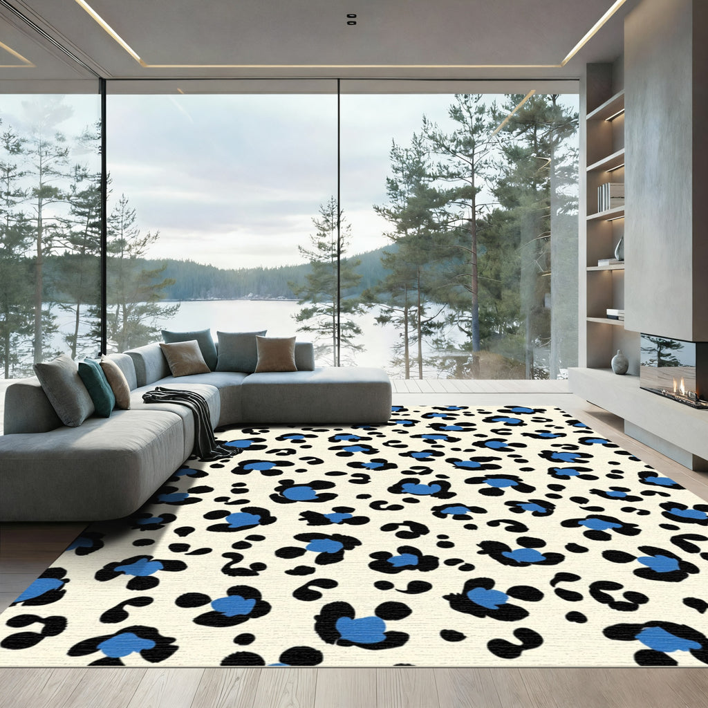 Chic Blue Leopard Spots Ragdoll Rug