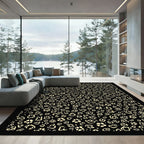 Black and Cream Abstract Floral Arrangement Rug