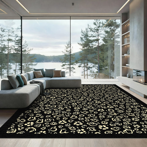 Black and Cream Abstract Floral Arrangement Rug