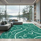 Teal White Swirl Flowing Vine Rug