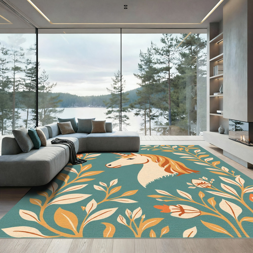 Whimsical Unicorn Floral Bloom Rug
