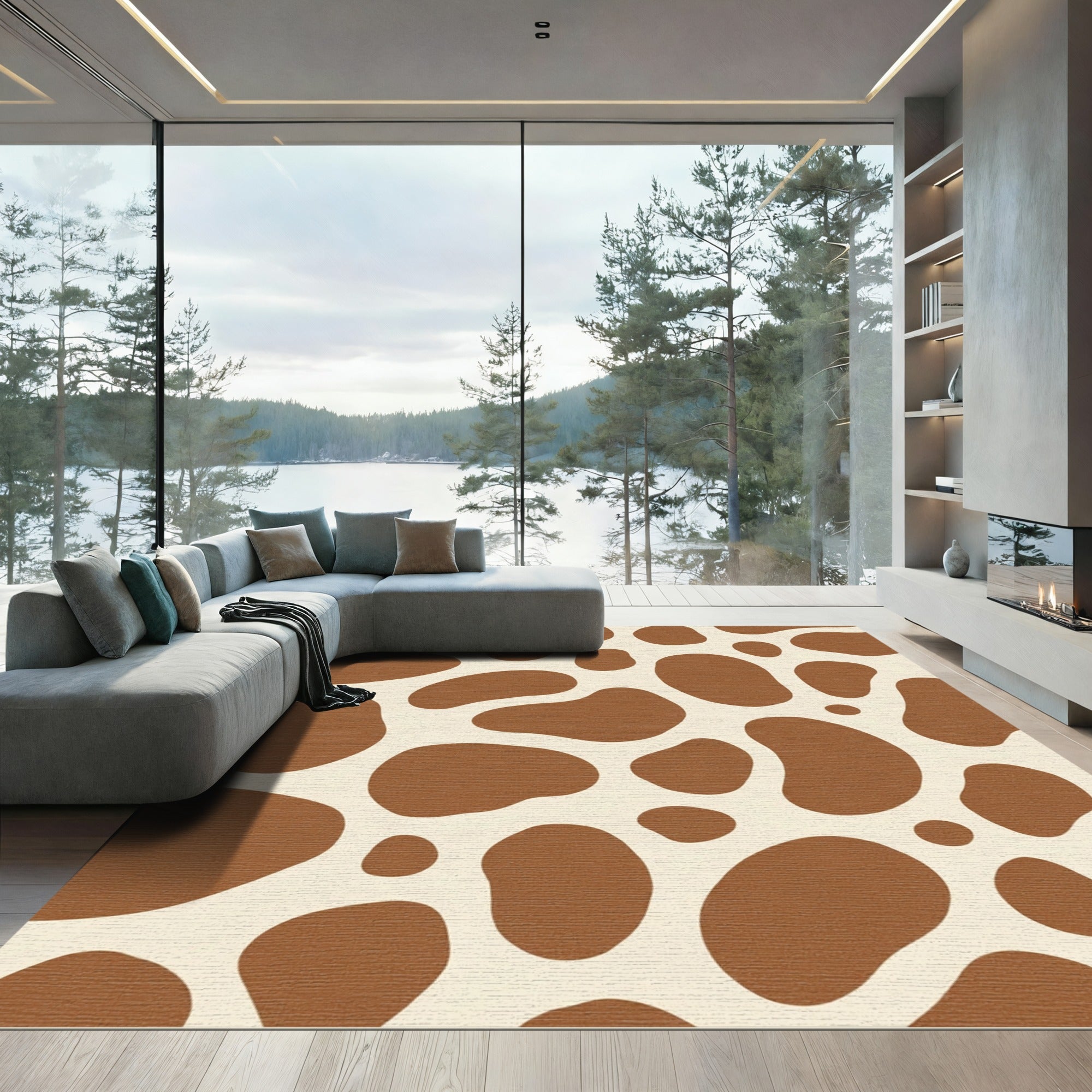 Brown Cream Animal Spots Rug