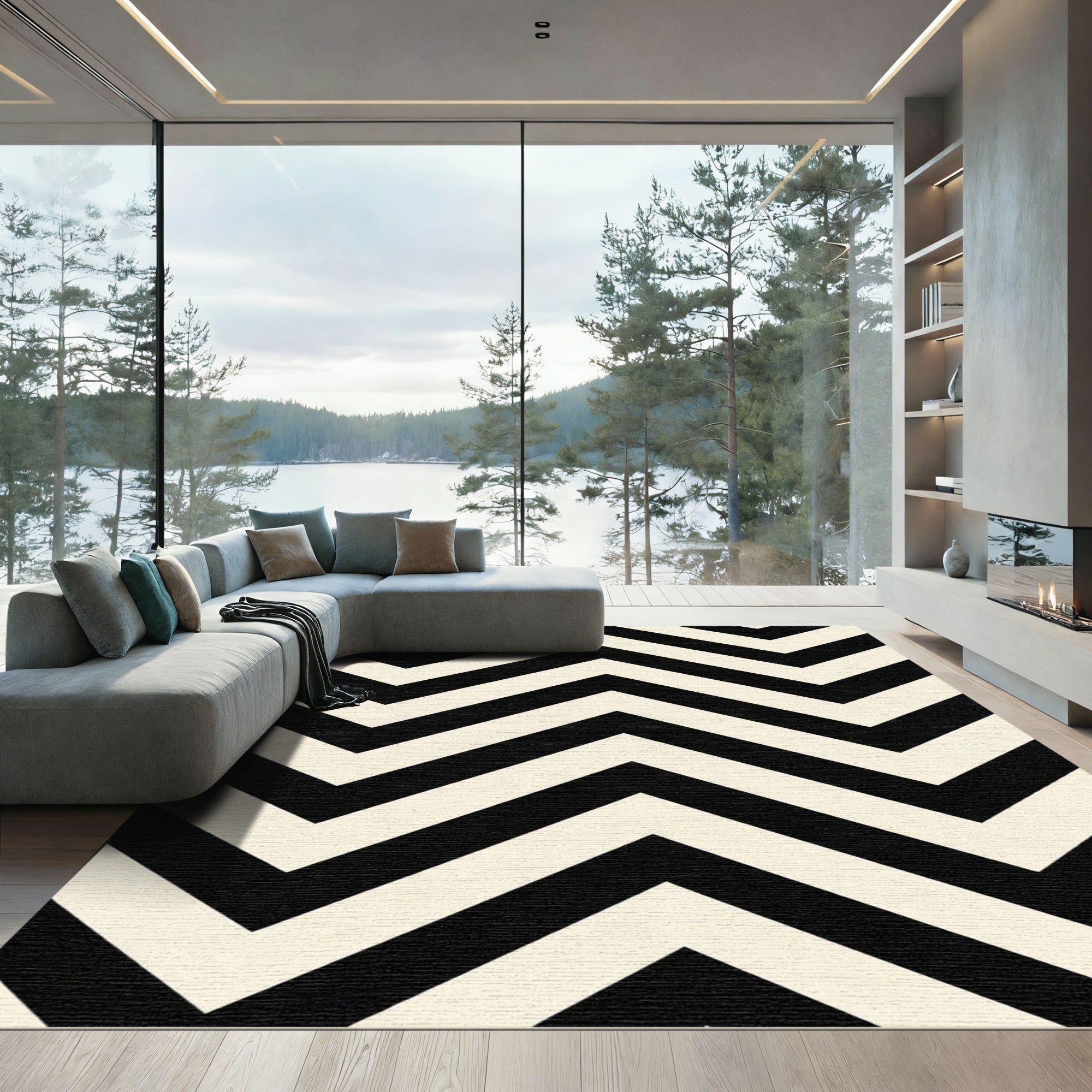 Black cream chevron stripes Rug