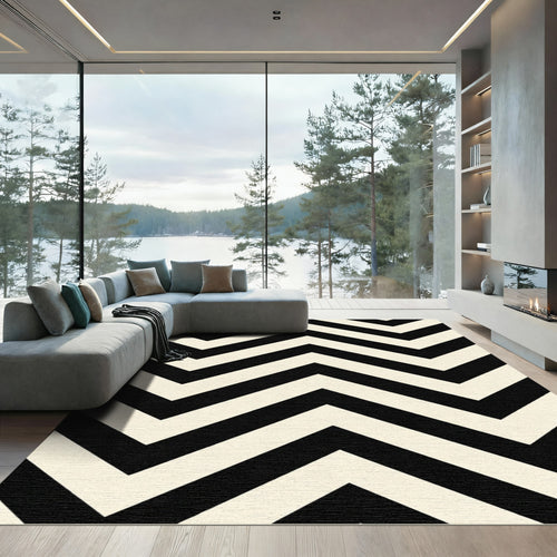 Black cream chevron stripes Rug