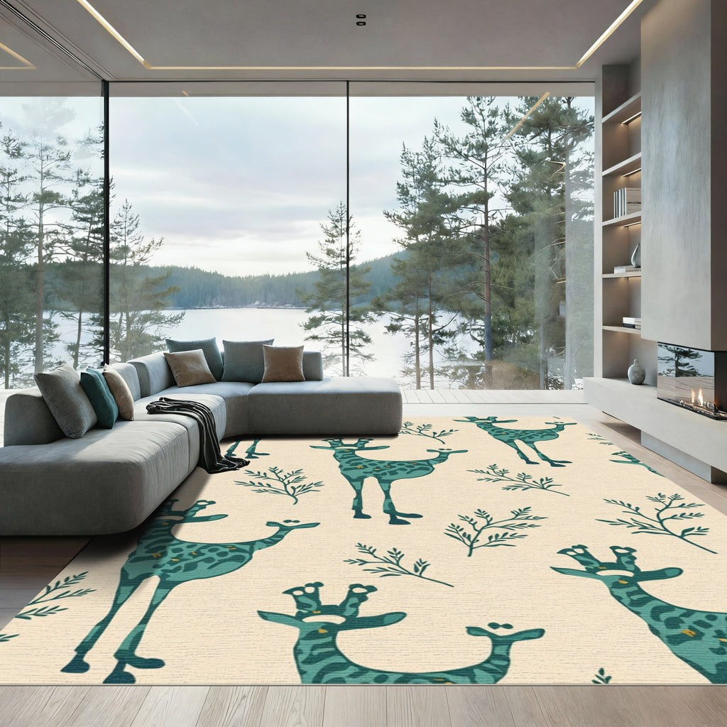 Teal Giraffe Foliage Repeat Rug