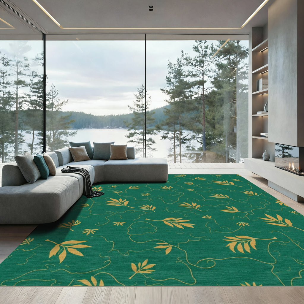 Emerald Gold Leaf Vine Rug