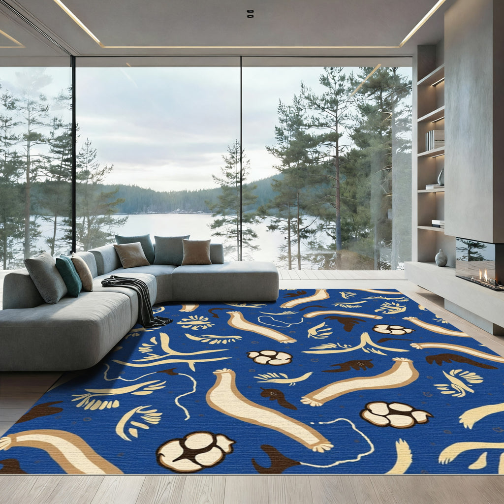 Whimsical Blue Abstract Organic Forms Rug