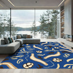 Whimsical Blue Abstract Organic Forms Rug