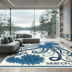 Classic Blue Octopus Whimsical Swirl Rug