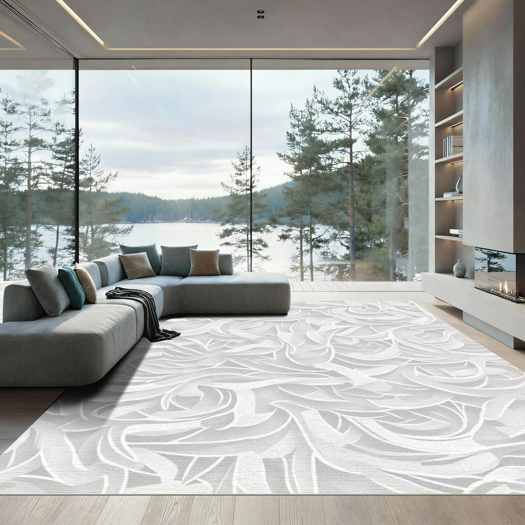 Subtle White Abstract Swirls Rug