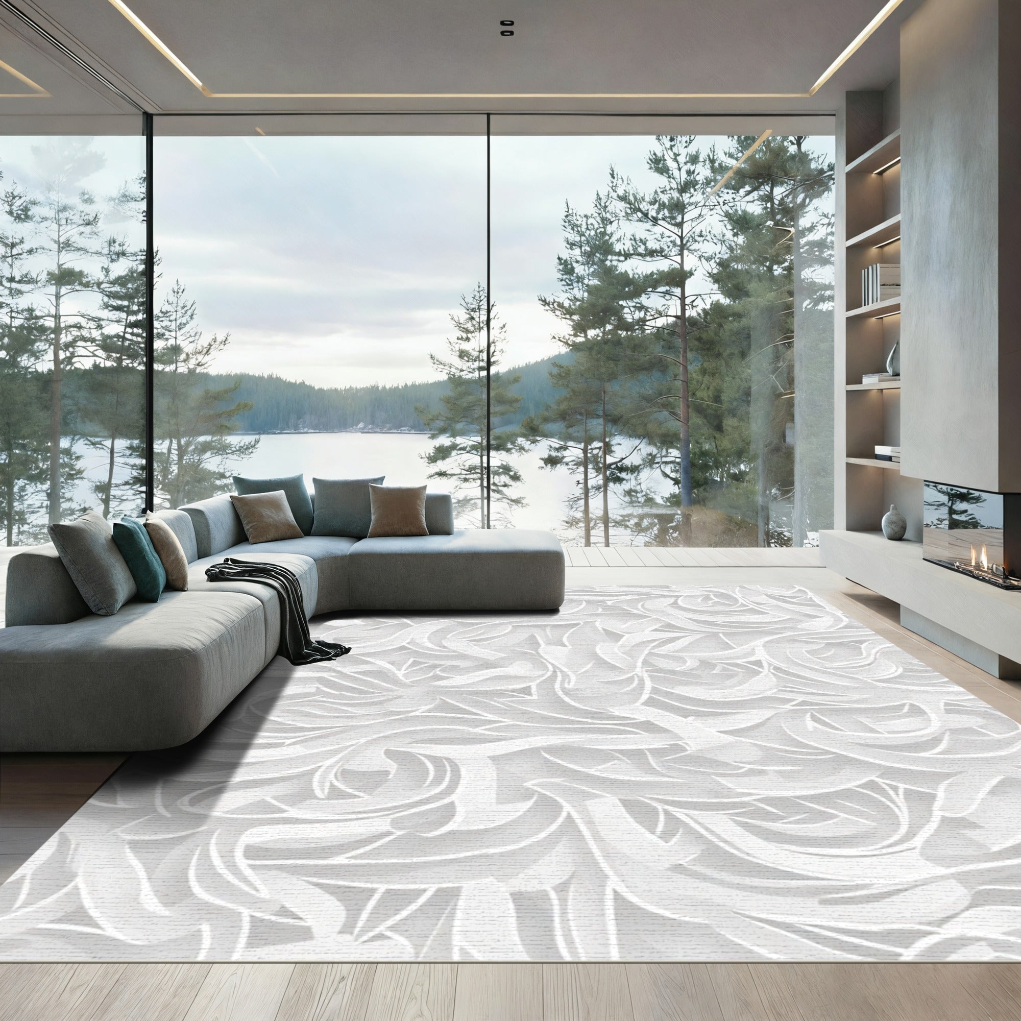 Subtle White Abstract Swirls Rug