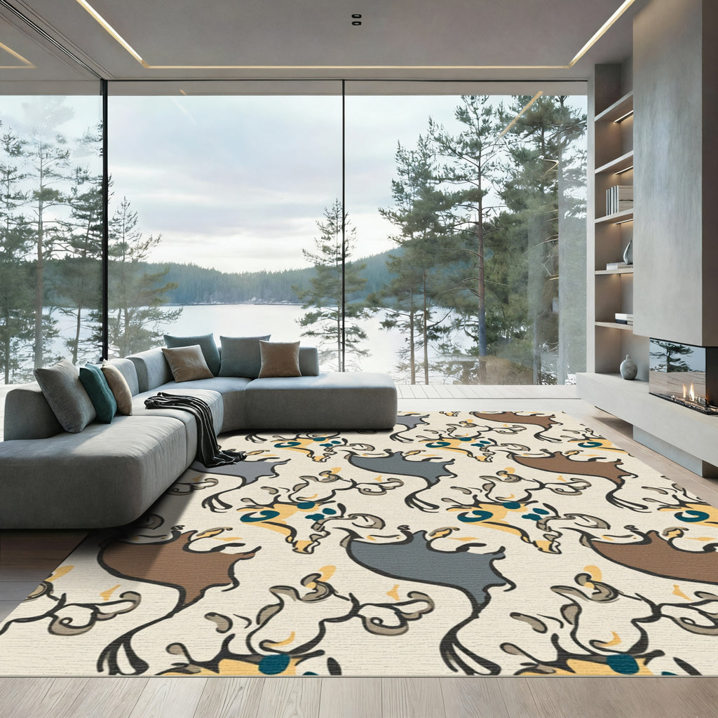 Organic Abstract Brown Grey Yellow Accents Rug