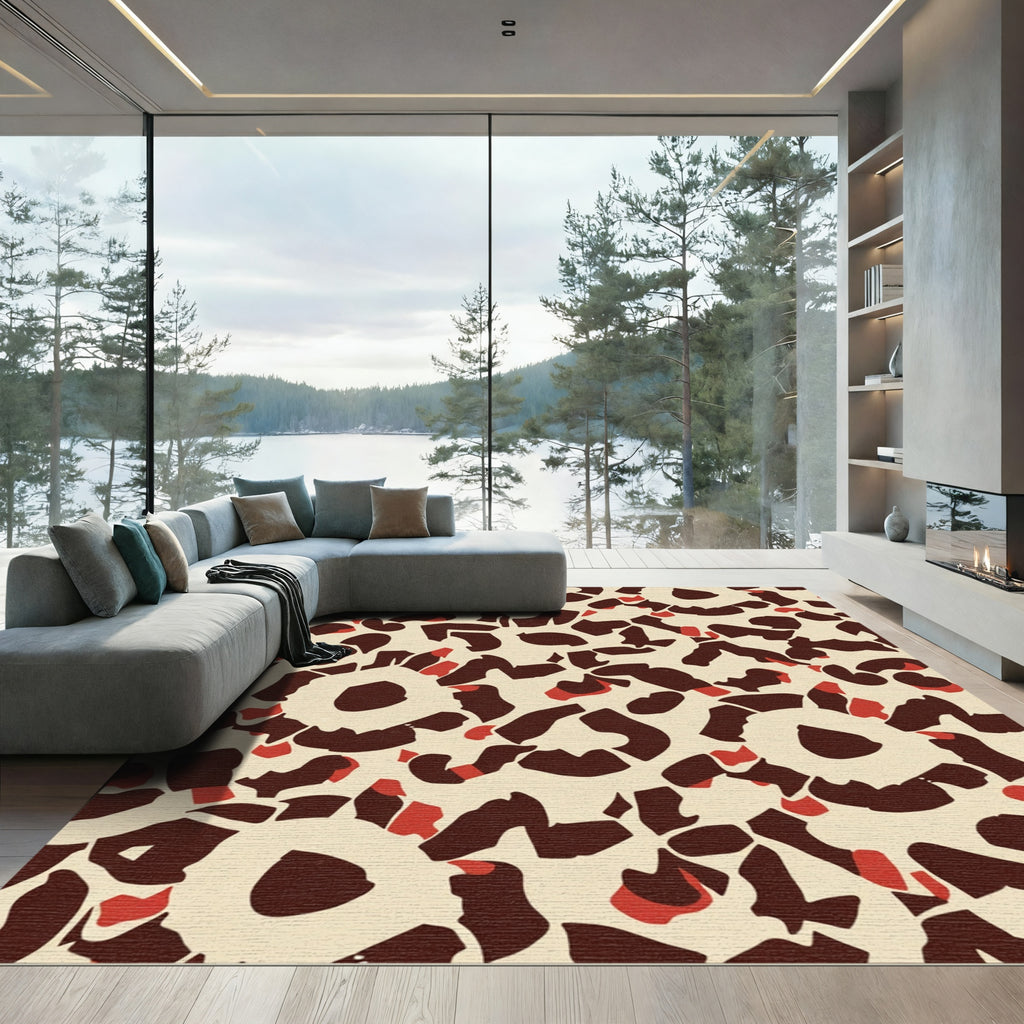 Cream Brown Red Organic Bloom Collage Rug