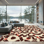 Cream Brown Red Organic Bloom Collage Rug