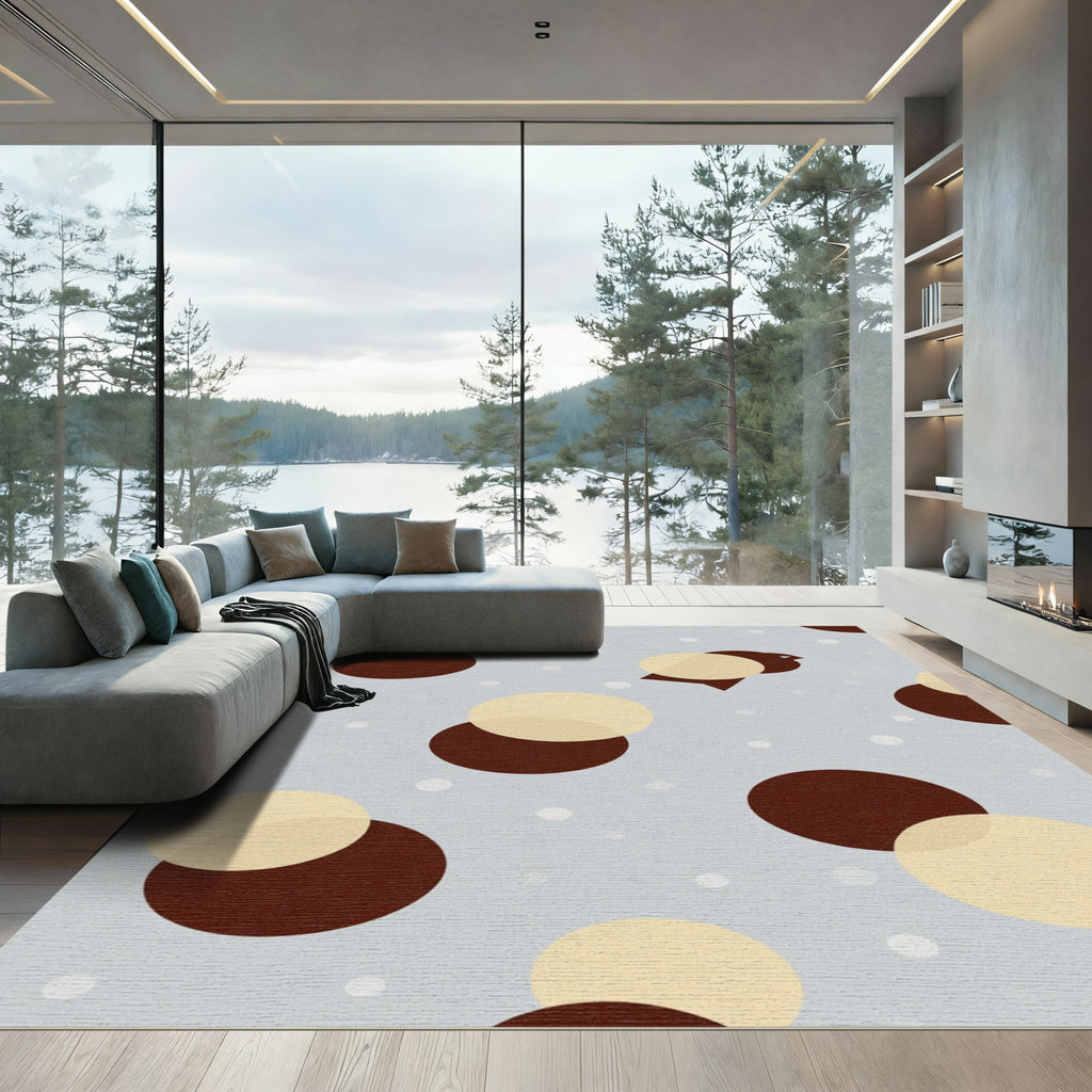 Crimson Beige Polka Dot Scatter Rug