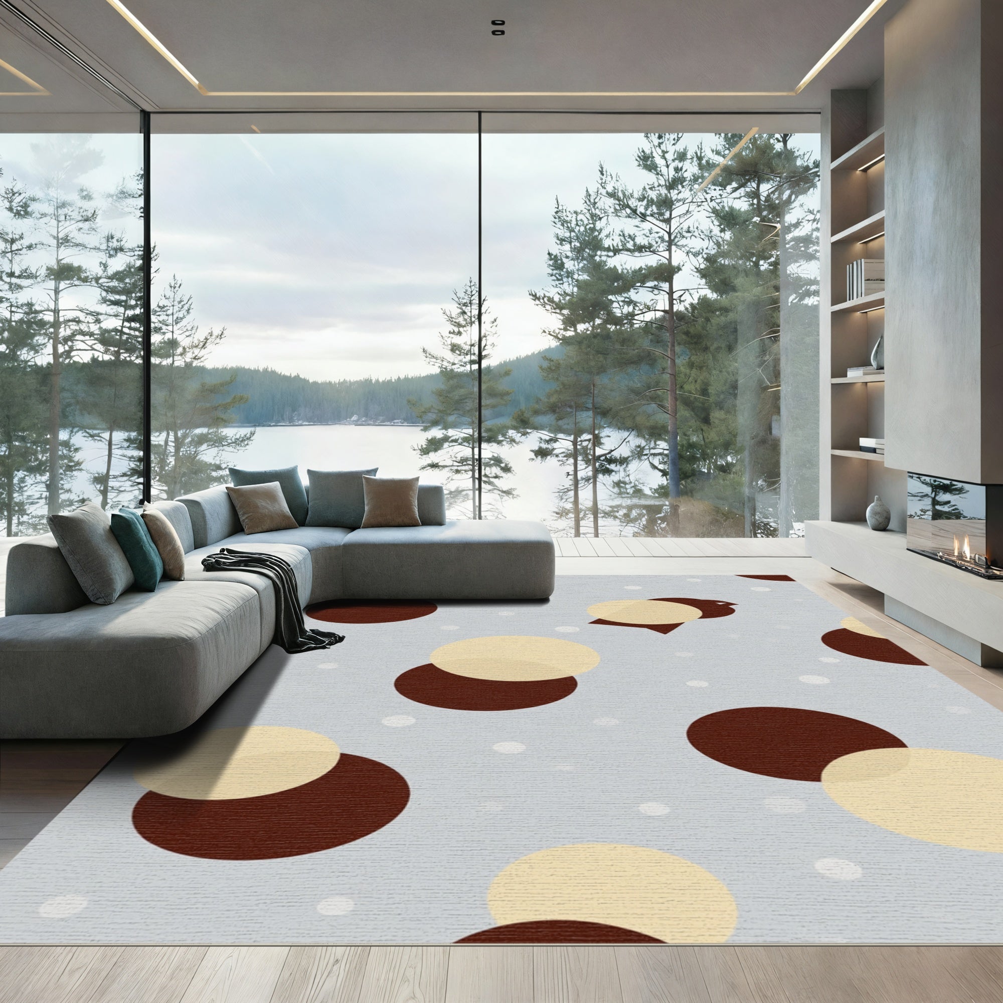 Crimson Beige Polka Dot Scatter Rug