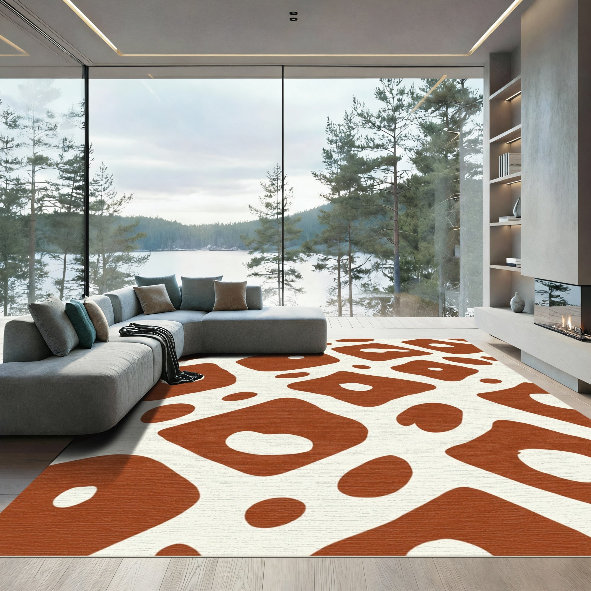 Terracotta Tan Abstract Spots Rug