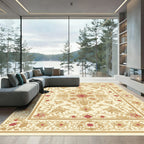 Cream Red Floral Damask Medallion Rug