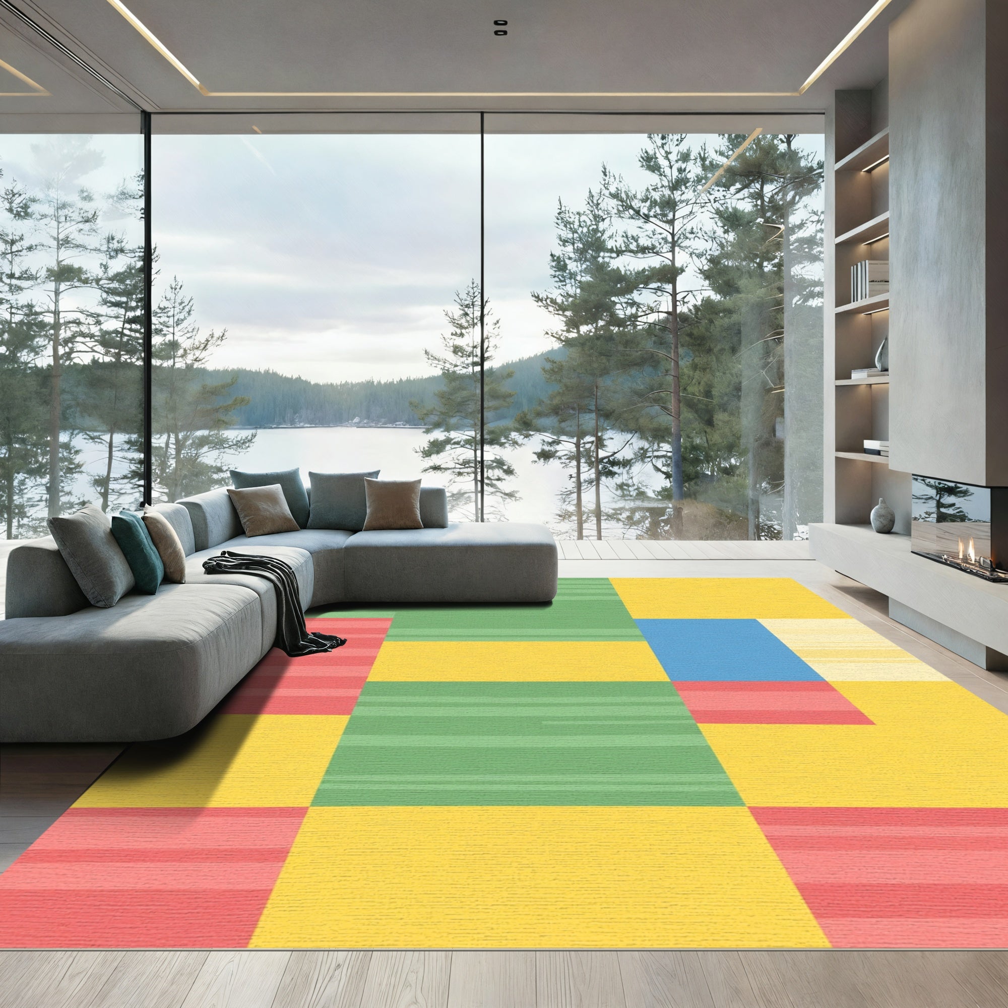Geometric Color Blocks With Stripes Rug