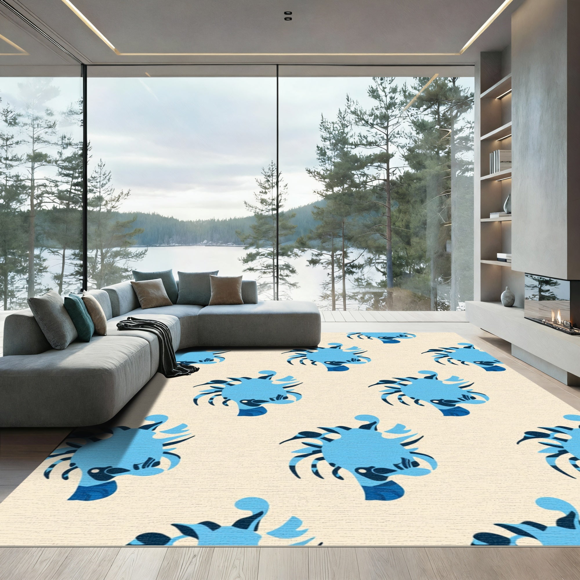 Vivid Blue Abstract Creature Repeat Rug