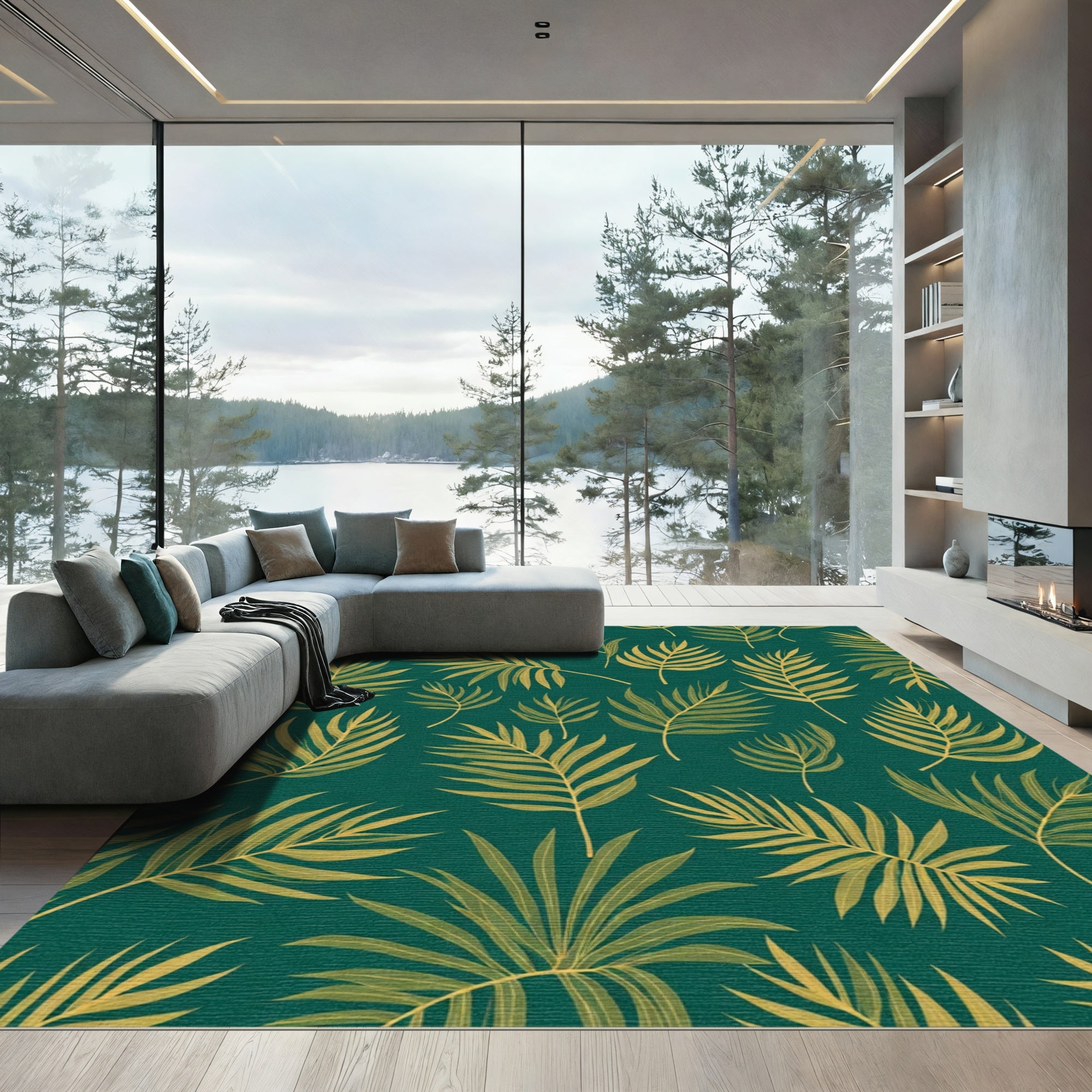 Emerald Green Tropical Palm Frond Rug