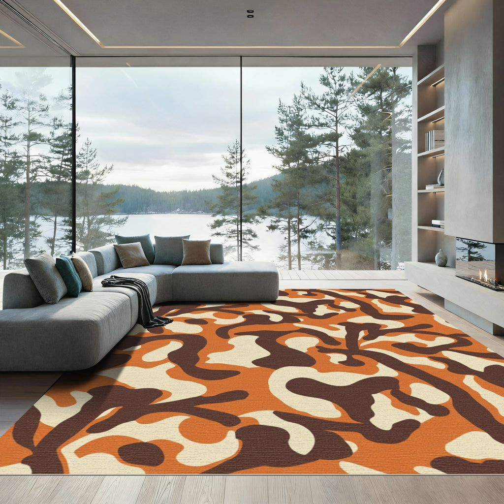 Orange Cream Brown Camouflage Shapes Rug