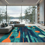 Abstract Teal Orange Geometric Shapes Rug