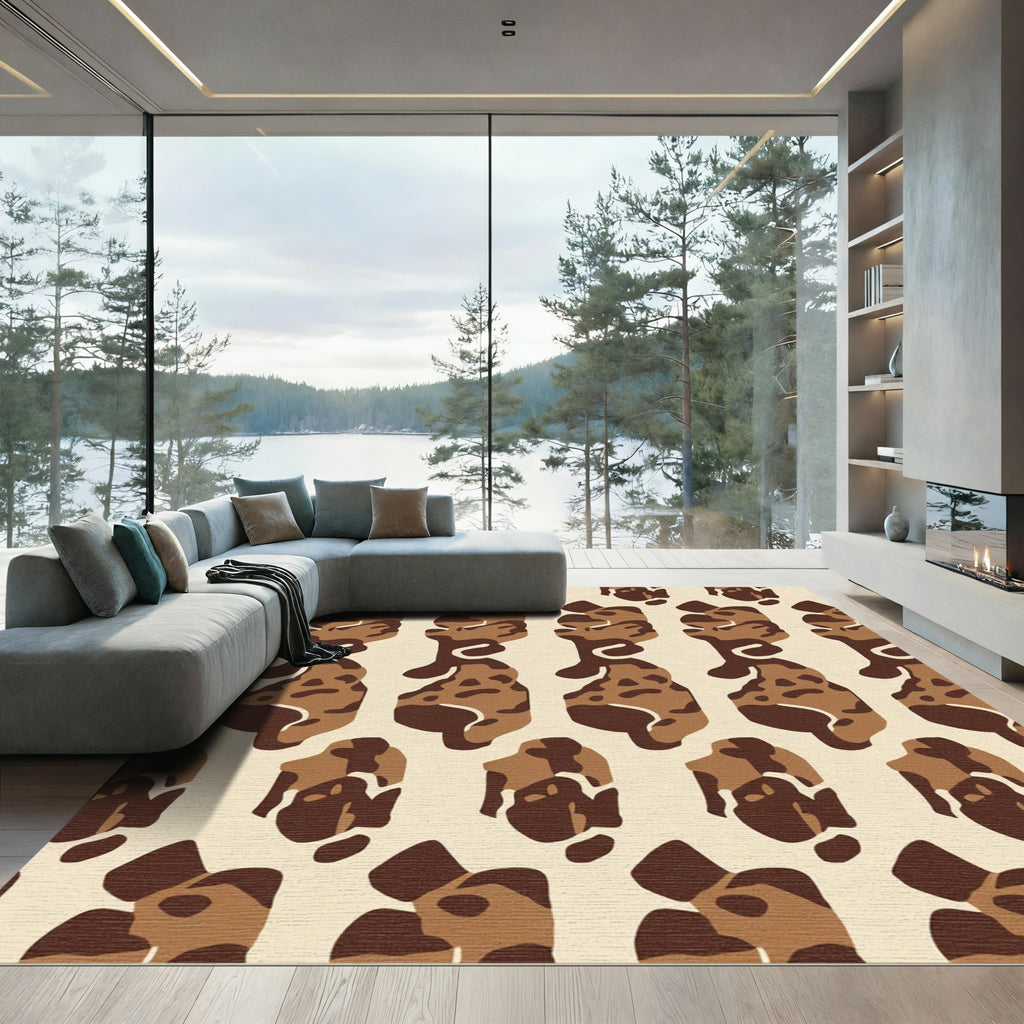 Brown Abstract Camouflage Shapes Rug