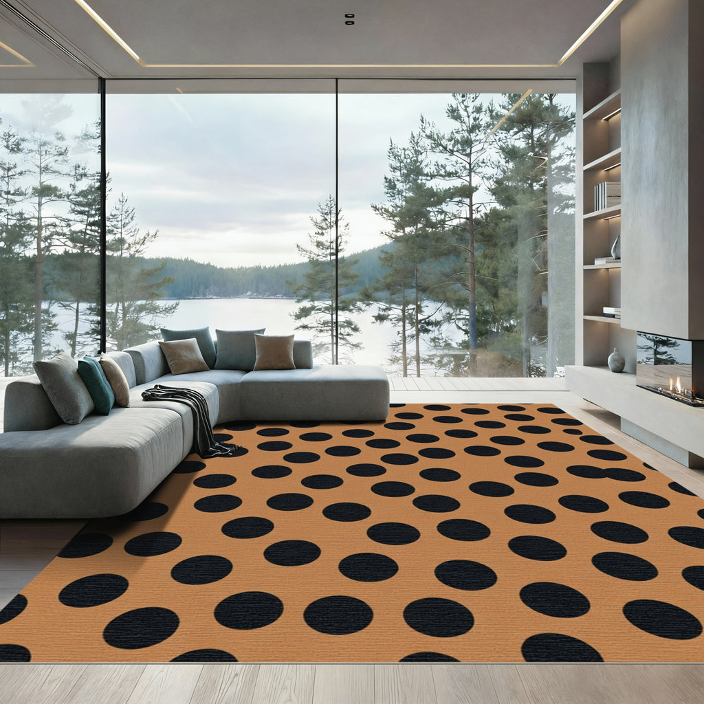Retro Terra Cotta Polka Dot Round Rug