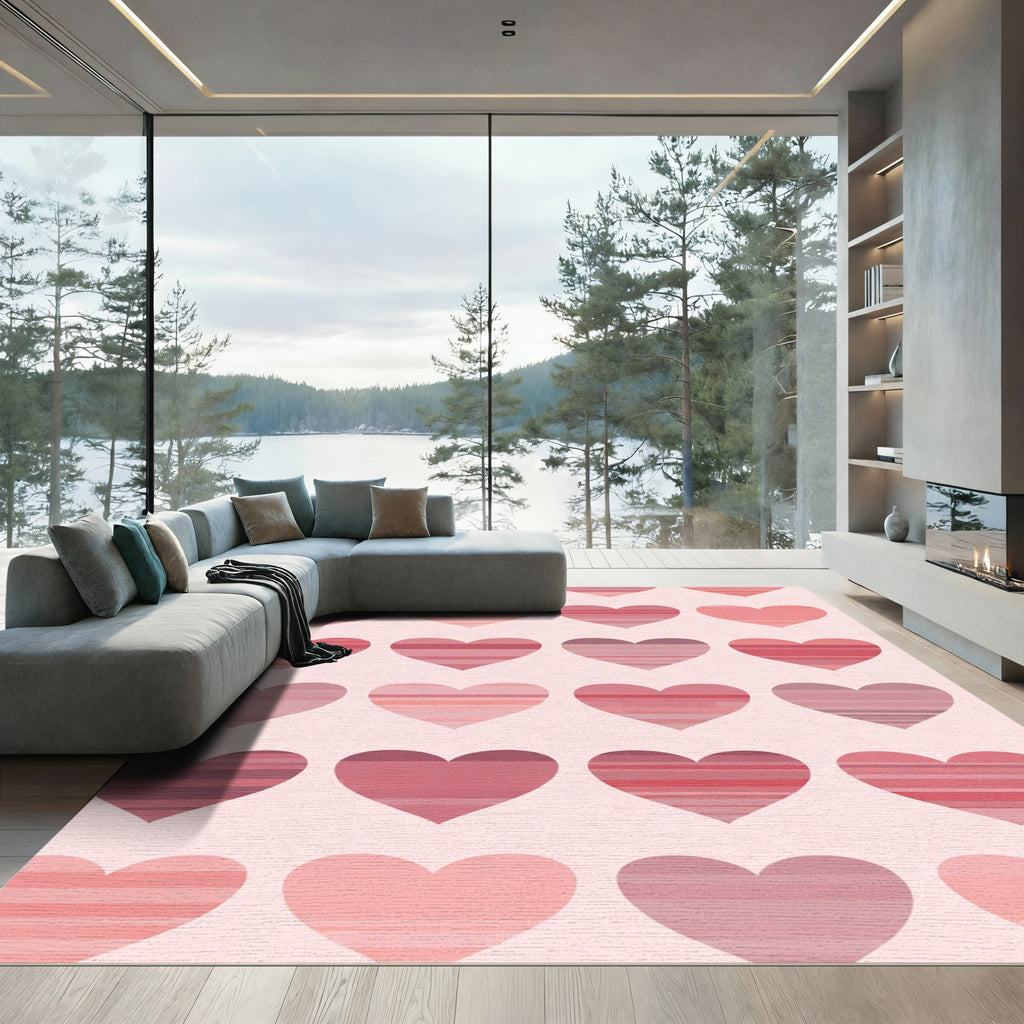 Pink Striped Heart Overlay Rug