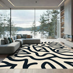 Cream Black Organic Abstract Swirl Rug