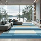 Marine Blue Beige Geometric Abstract Rug