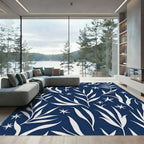 White leaves against midnight blue ground Rug